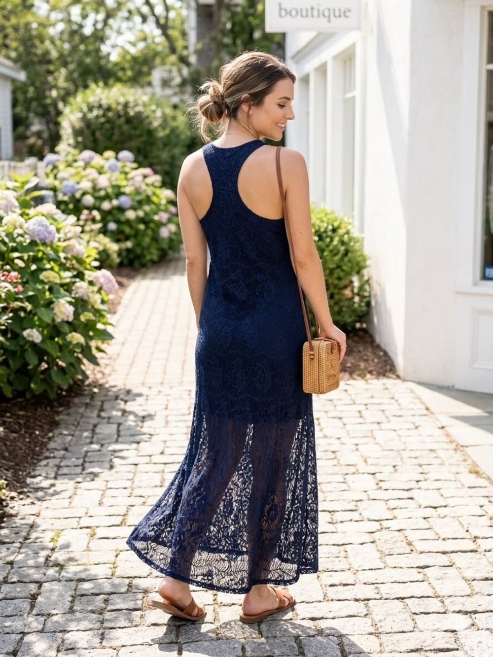 Charlotte Russe Navy Lace Racerback Maxi Dress • XS